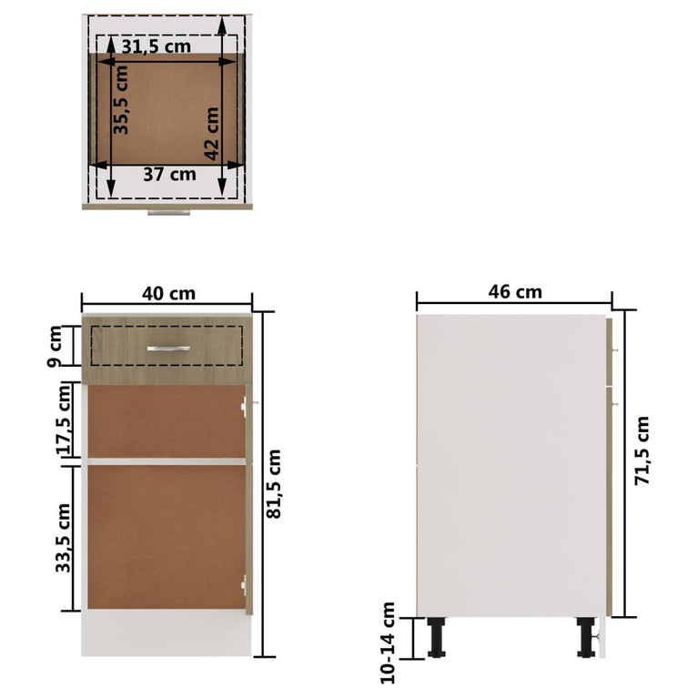 Onderkast met lade 40x46x81,5 cm spaanplaat sonoma eikenkleurig