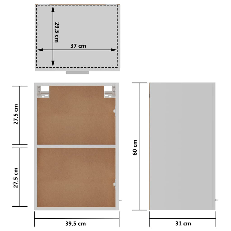 Hangkast 39,5x31x60 cm bewerkt hout wit