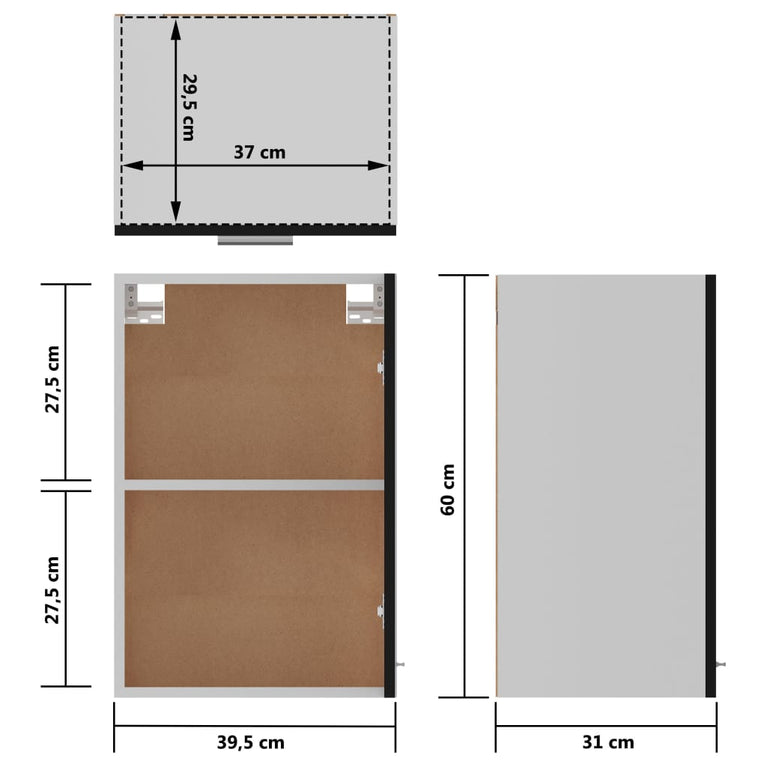 Hangkast 39,5x31x60 cm bewerkt hout zwart