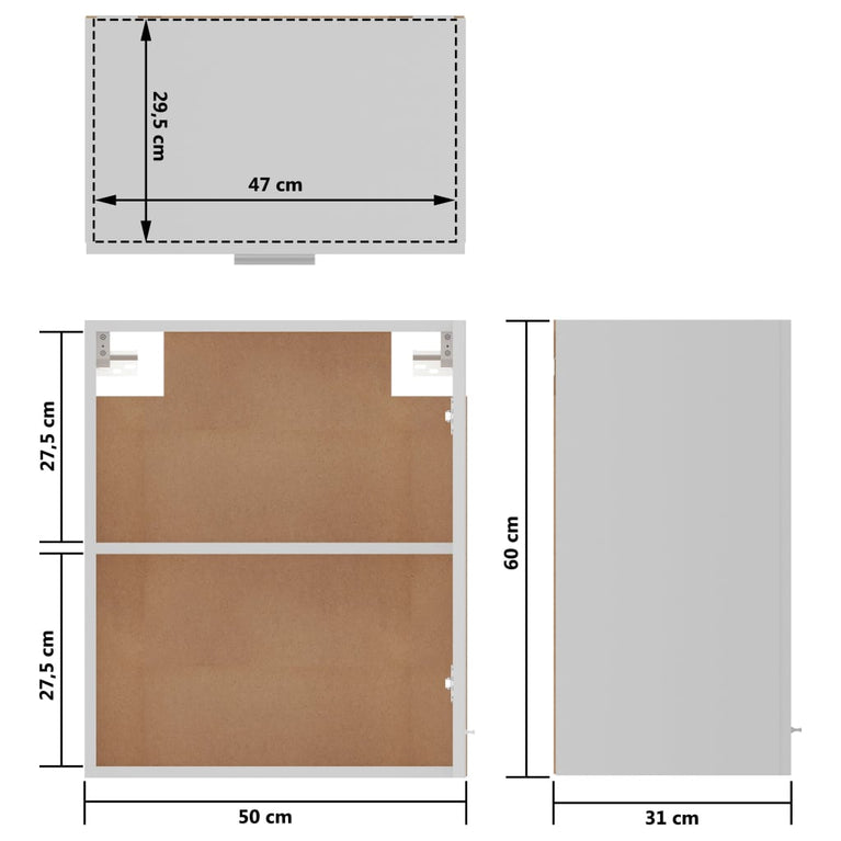 Hangkast 50x31x60 cm bewerkt hout wit