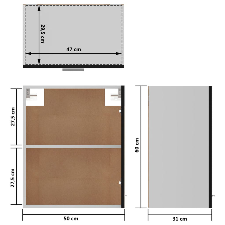 Hangkast 50x31x60 cm bewerkt hout zwart