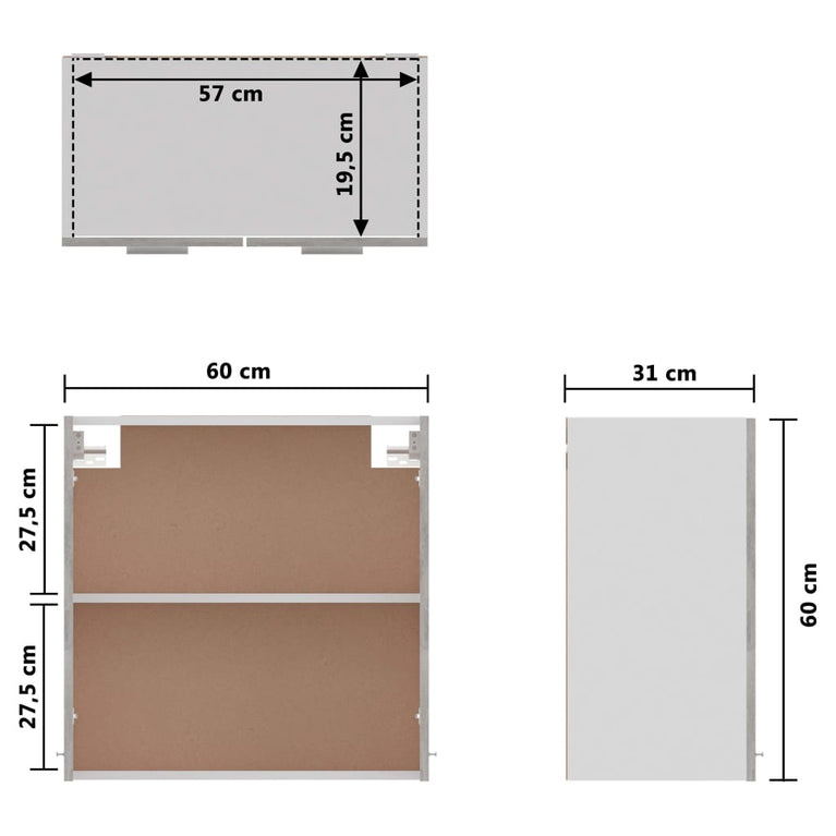 Hangkast 60x31x60 cm bewerkt hout betongrijs