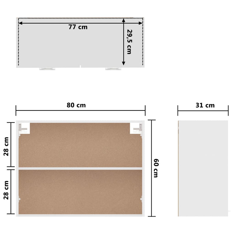 Hangkast 80x31x60 cm spaanplaat hoogglans wit