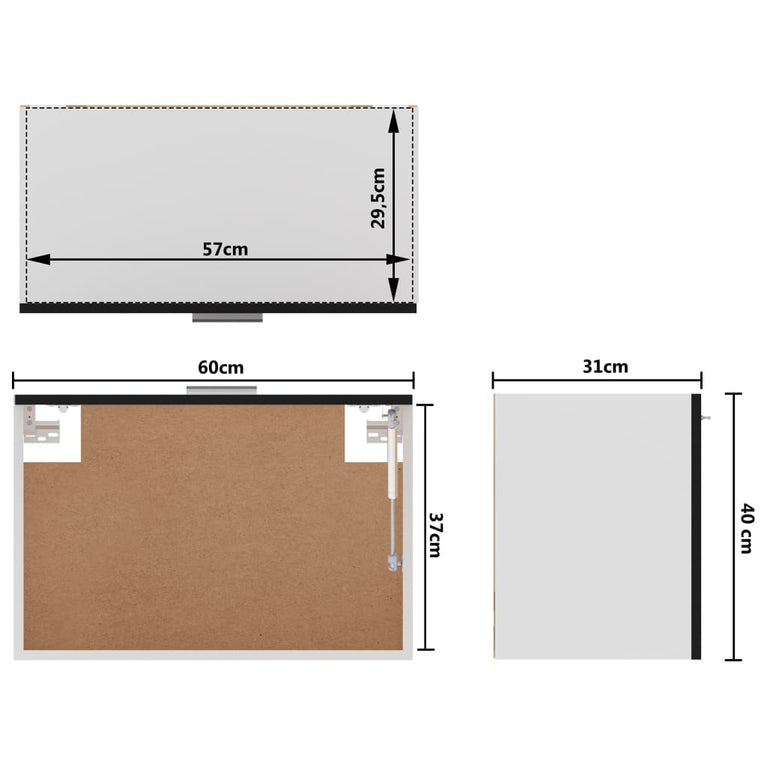 Hangkast 60x31x40 cm spaanplaat zwart