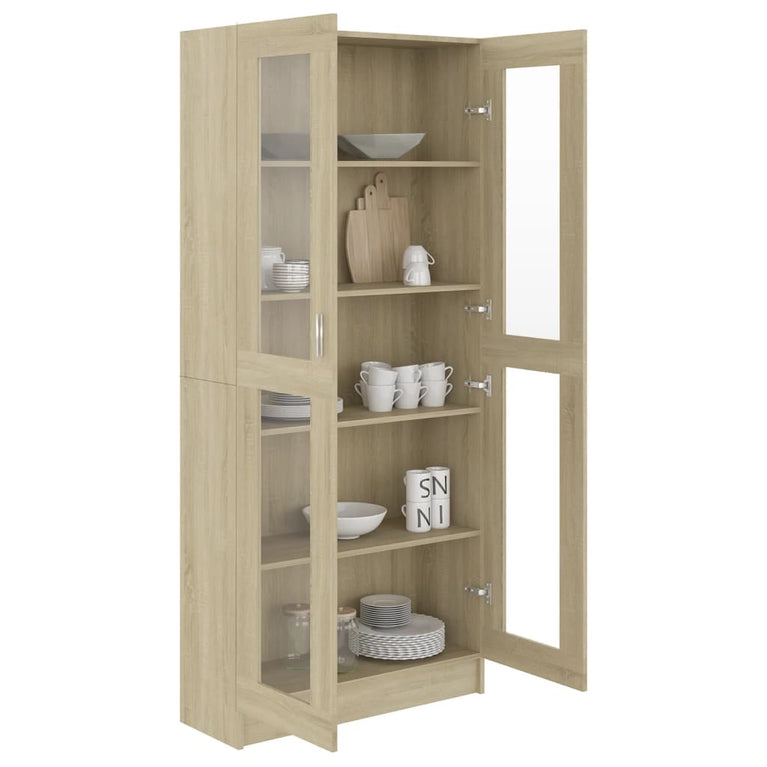 Vitrinekast 82,5x30,5x185,5 cm bewerkt hout sonoma eikenkleurig