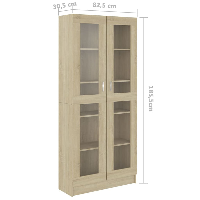 Vitrinekast 82,5x30,5x185,5 cm bewerkt hout sonoma eikenkleurig