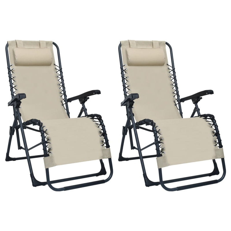 Terrasstoelen 2 st inklapbaar textileen crèmekleurig