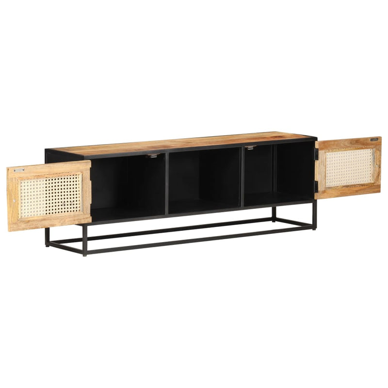Tv-meubel 120x30x40 cm ruw mangohout en natuurlijk riet
