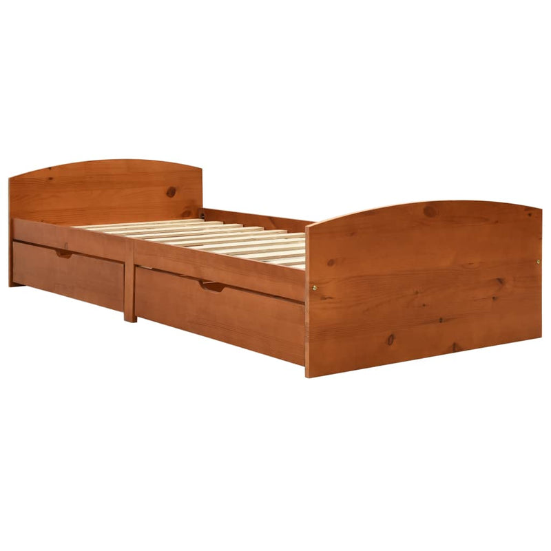 Bedframe met 2 lades massief grenenhout honingbruin 90x200 cm