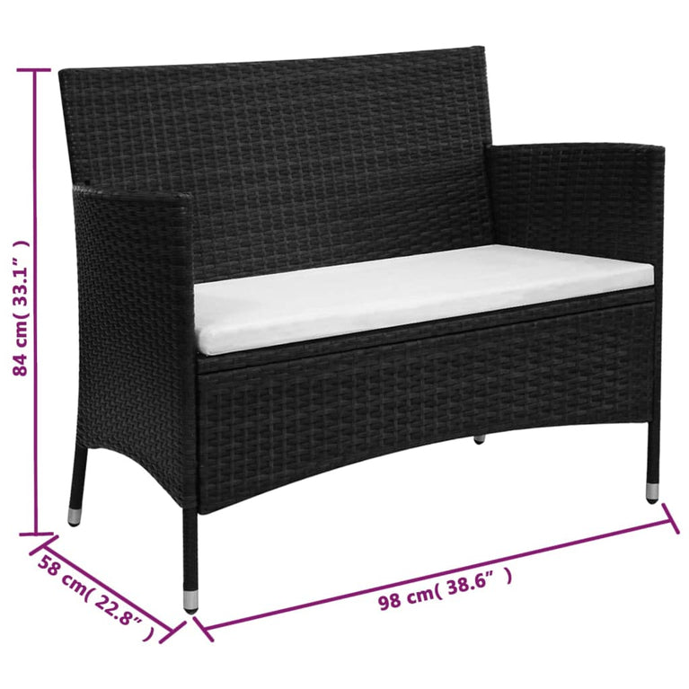 2-delige Loungeset met kussen poly rattan zwart