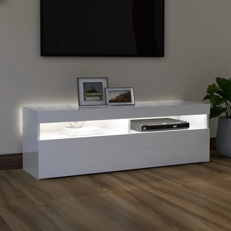 Tv-meubel met LED-verlichting 120x35x40 cm hoogglans wit