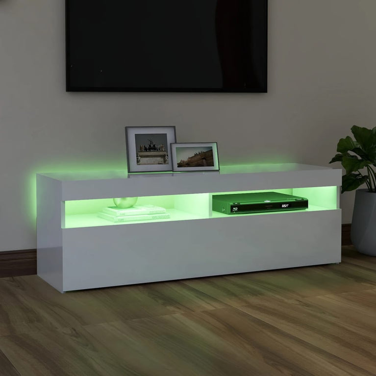 Tv-meubel met LED-verlichting 120x35x40 cm hoogglans wit