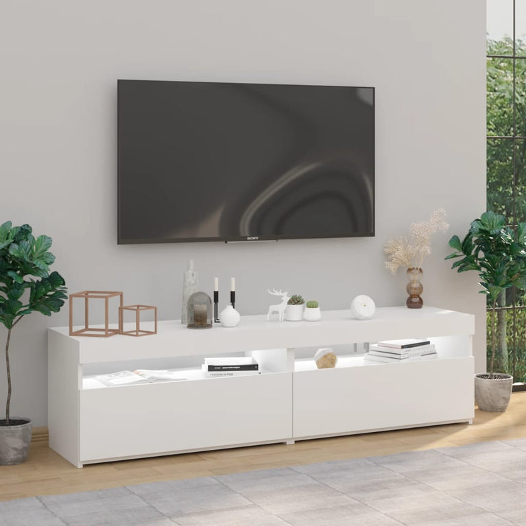 Tv-meubelen 2 st met LED-verlichting 75x35x40 cm hoogglans wit