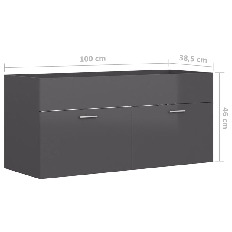 Wastafelkast 100x38,5x46 cm bewerkt hout hoogglans grijs