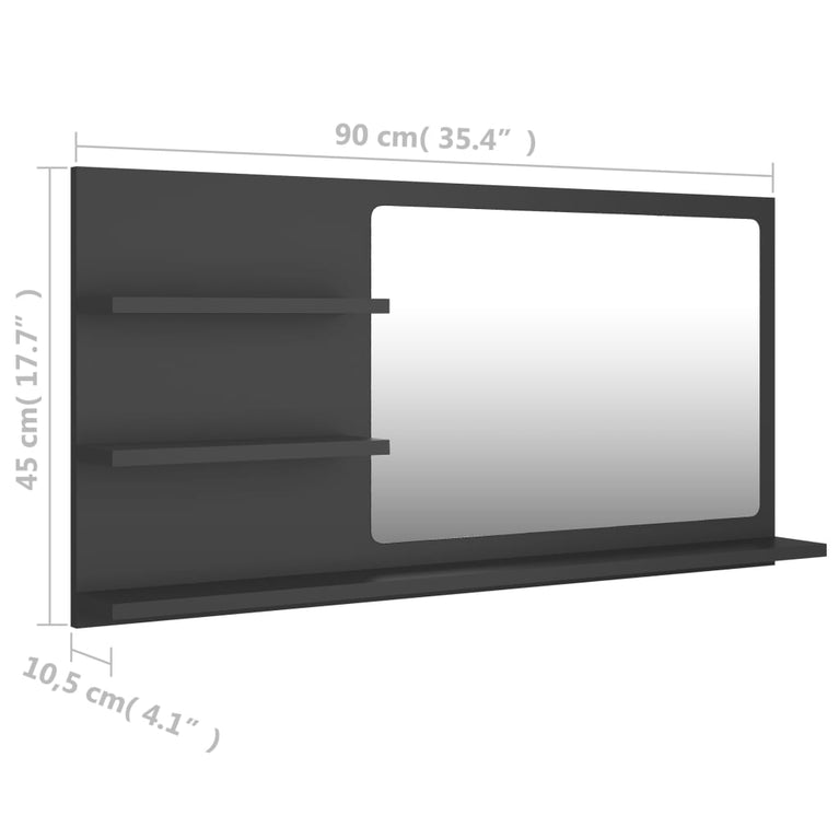 Badkamerspiegel 90x10,5x45 cm bewerkt hout grijs