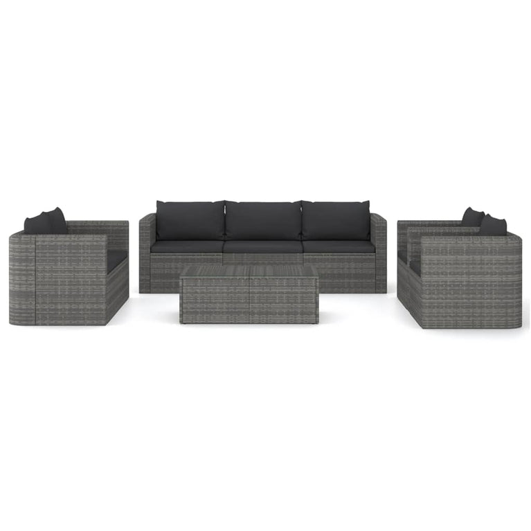 8-delige Loungeset met kussens poly rattan grijs