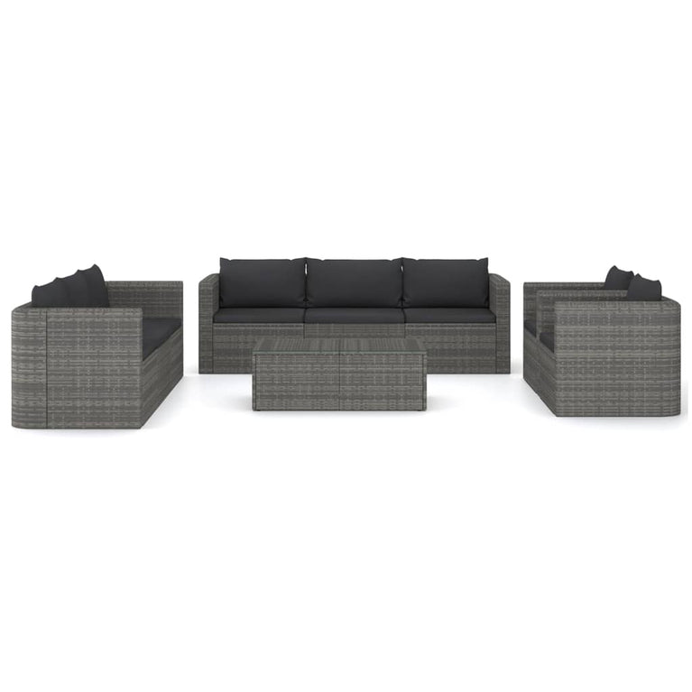 9-delige Loungeset met kussens poly rattan grijs