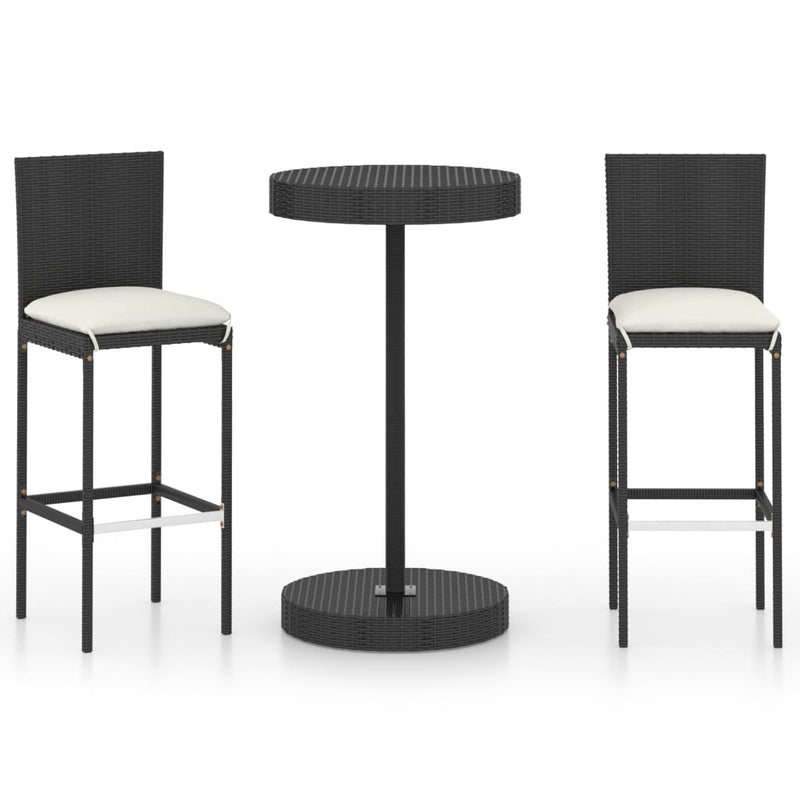 3-delige Tuinbarset met kussens poly rattan zwart