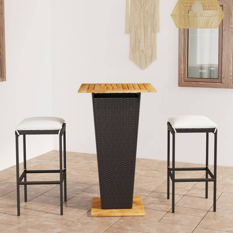 3-delige Tuinbarset met kussens poly rattan zwart