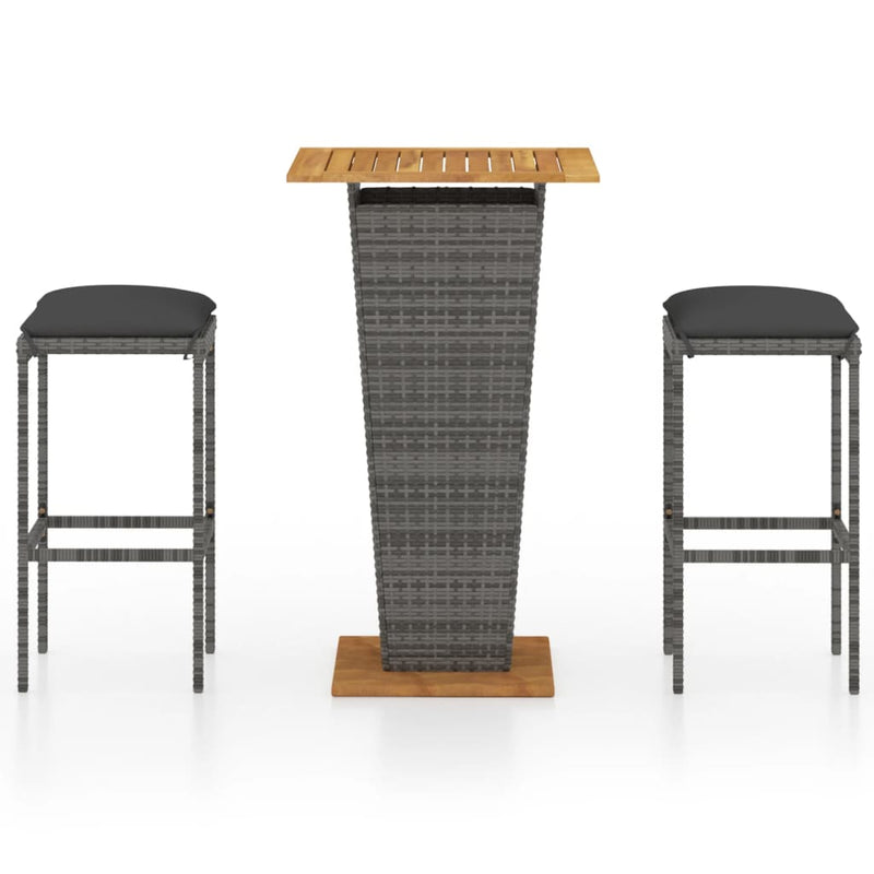 3-delige Tuinbarset met kussens poly rattan grijs