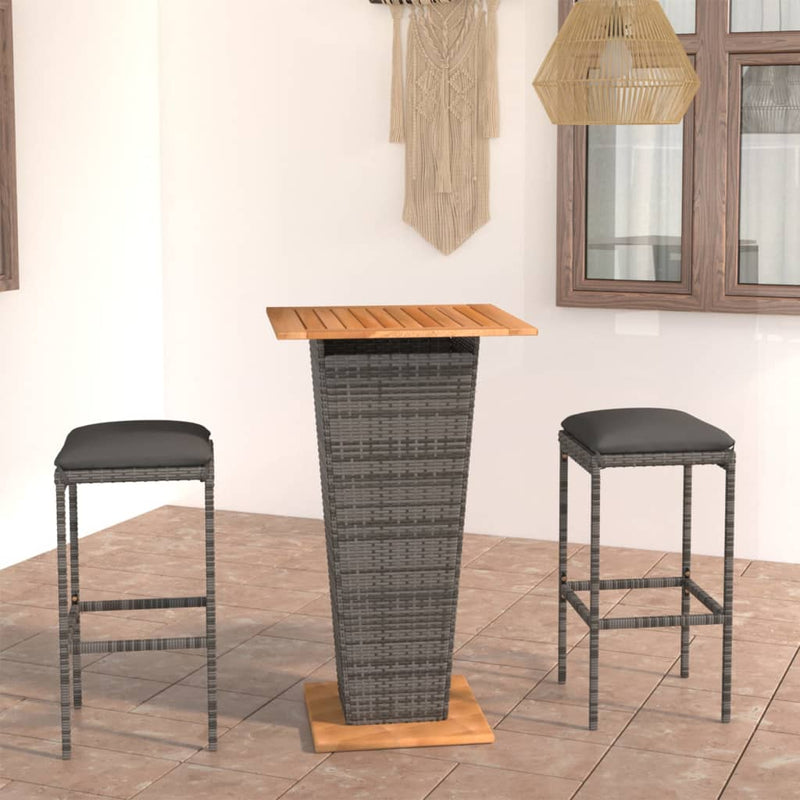 3-delige Tuinbarset met kussens poly rattan grijs