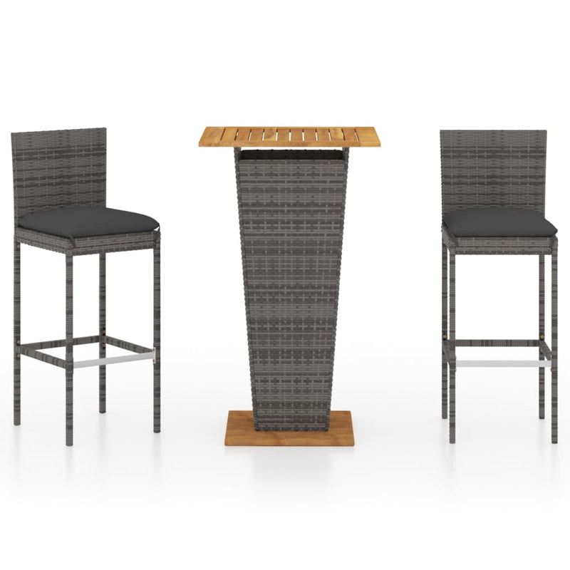 3-delige Tuinbarset met kussens poly rattan grijs