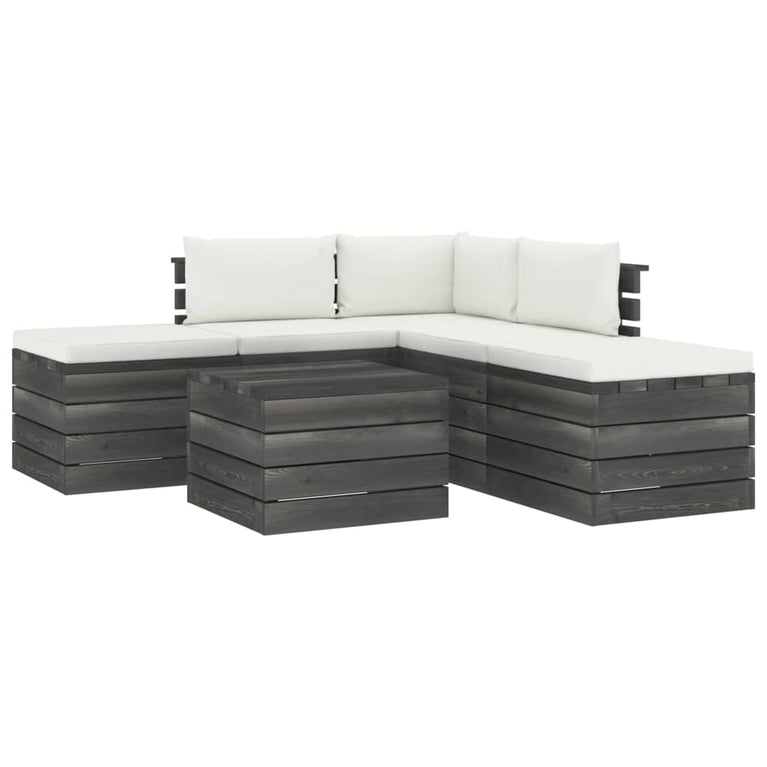 6-delige Loungeset met kussens pallet massief grenenhout