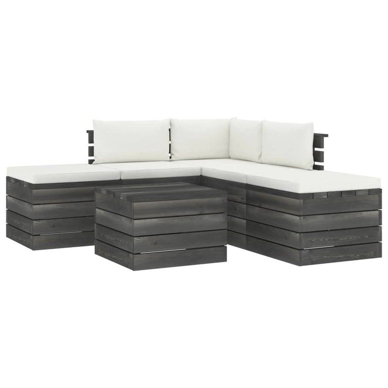 6-delige Loungeset met kussens pallet massief grenenhout