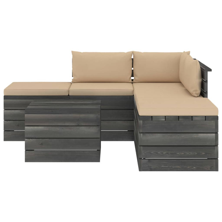 6-delige Loungeset met kussens pallet massief grenenhout