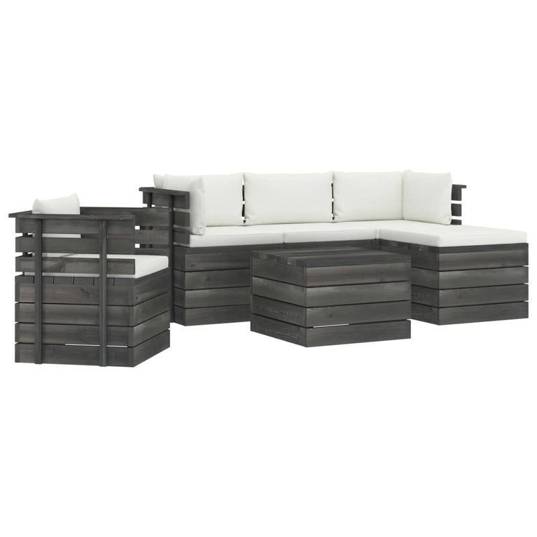 6-delige Loungeset met kussens pallet massief grenenhout