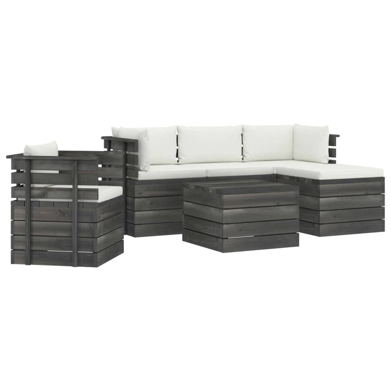 6-delige Loungeset met kussens pallet massief grenenhout