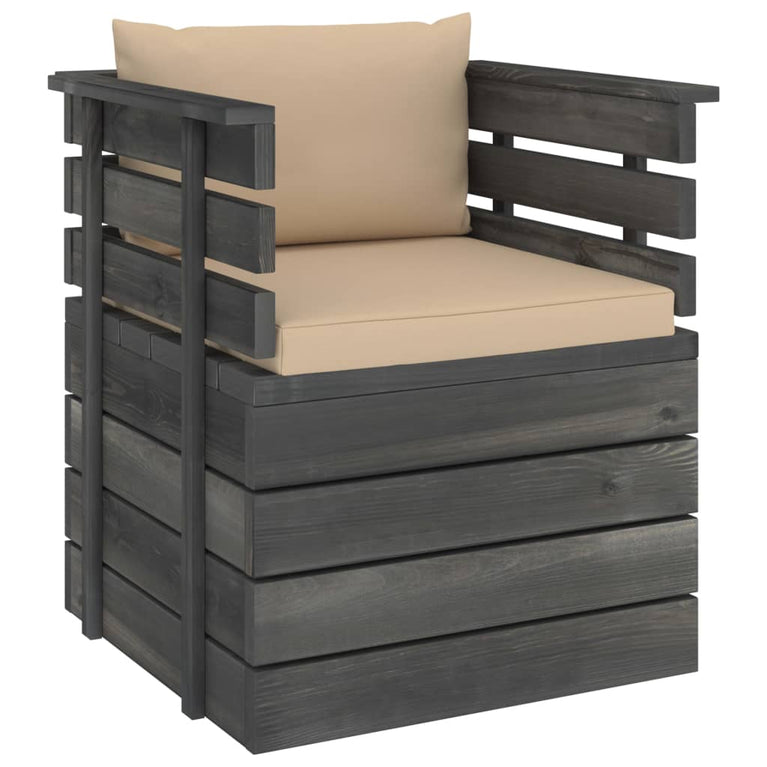 6-delige Loungeset met kussens pallet massief grenenhout