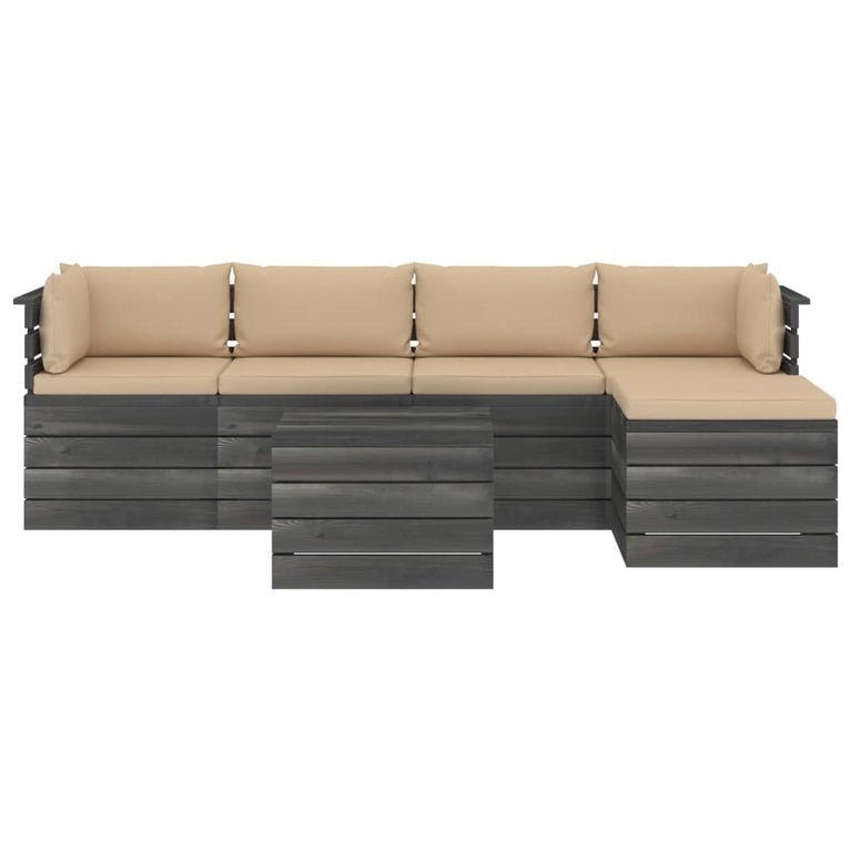 6-delige Loungeset met kussens pallet massief grenenhout