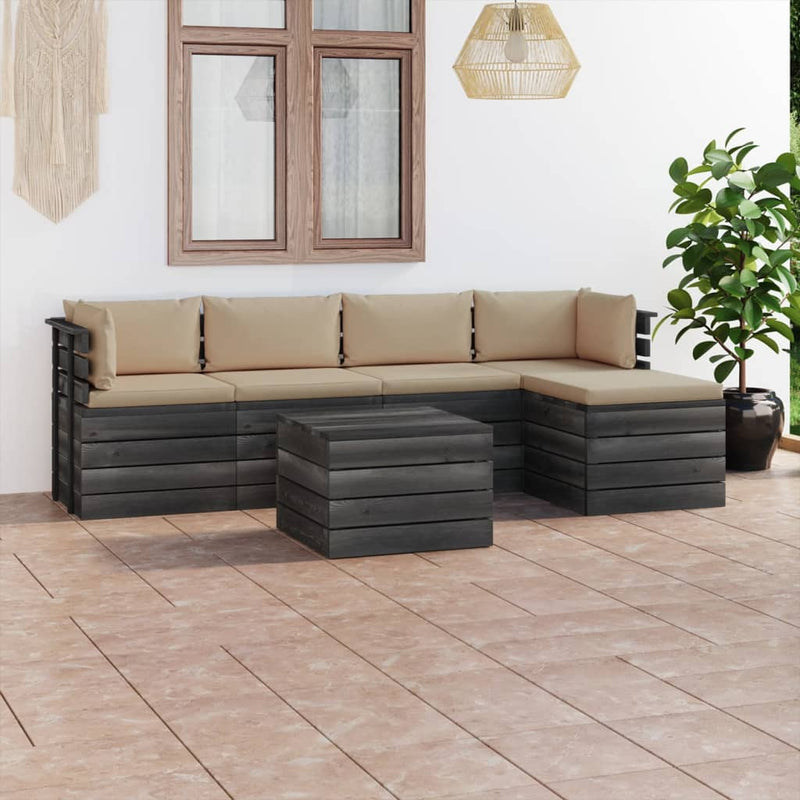 6-delige Loungeset met kussens pallet massief grenenhout