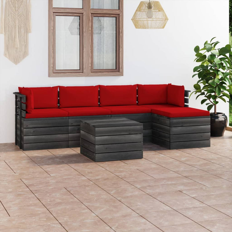 6-delige Loungeset met kussens pallet massief grenenhout