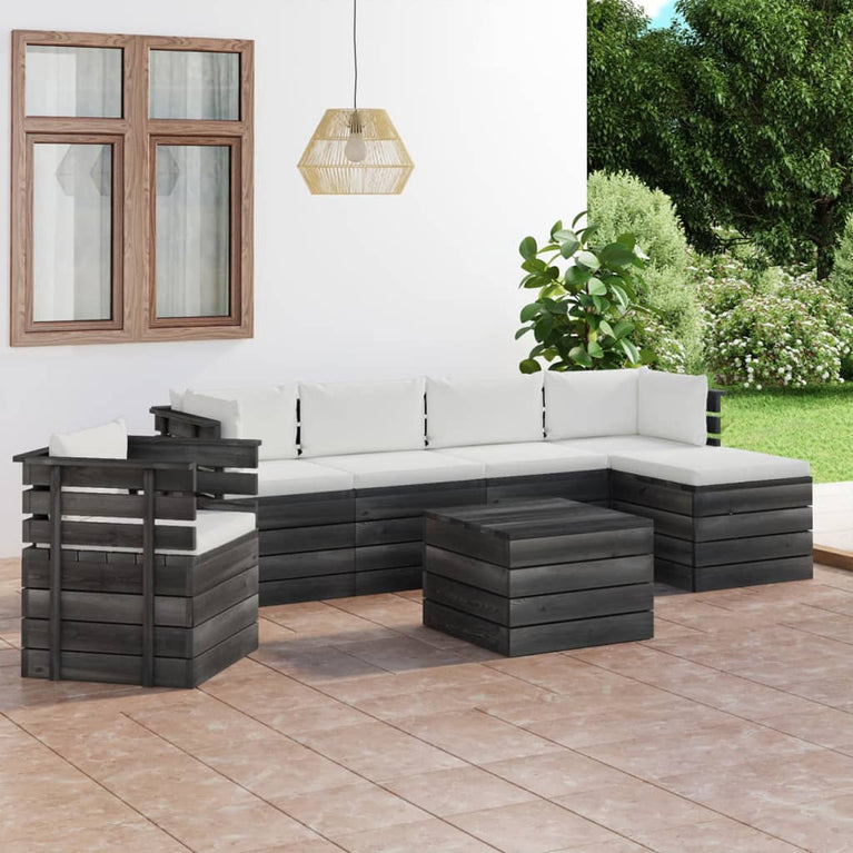 7-delige Loungeset met kussens pallet massief grenenhout