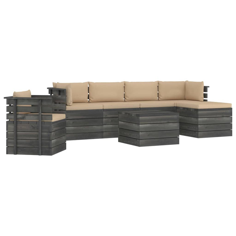 7-delige Loungeset met kussens pallet massief grenenhout