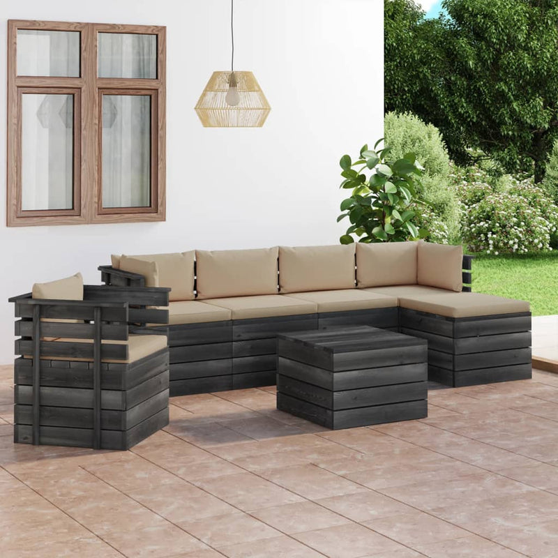 7-delige Loungeset met kussens pallet massief grenenhout