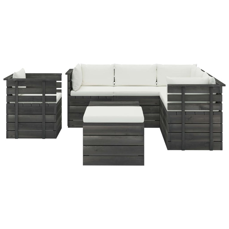 8-delige Loungeset met kussens pallet massief grenenhout