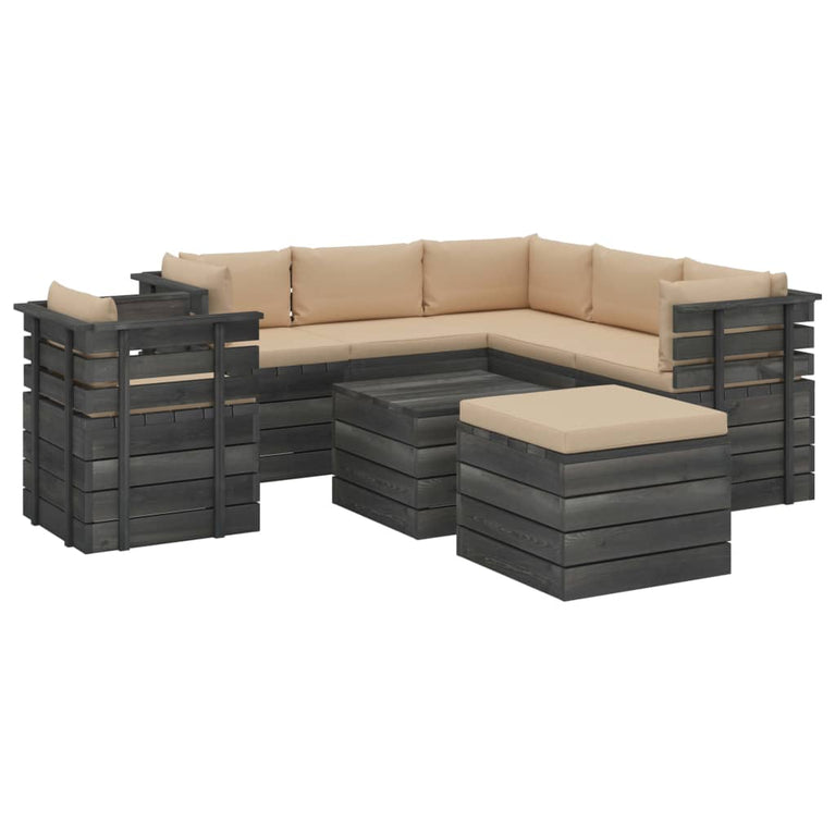 8-delige Loungeset met kussens pallet massief grenenhout