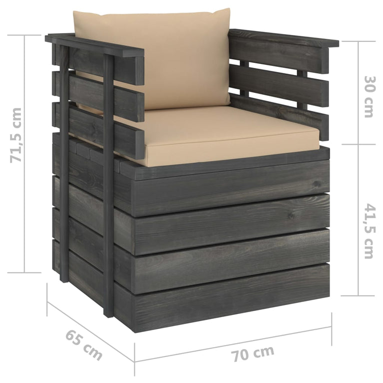 8-delige Loungeset met kussens pallet massief grenenhout