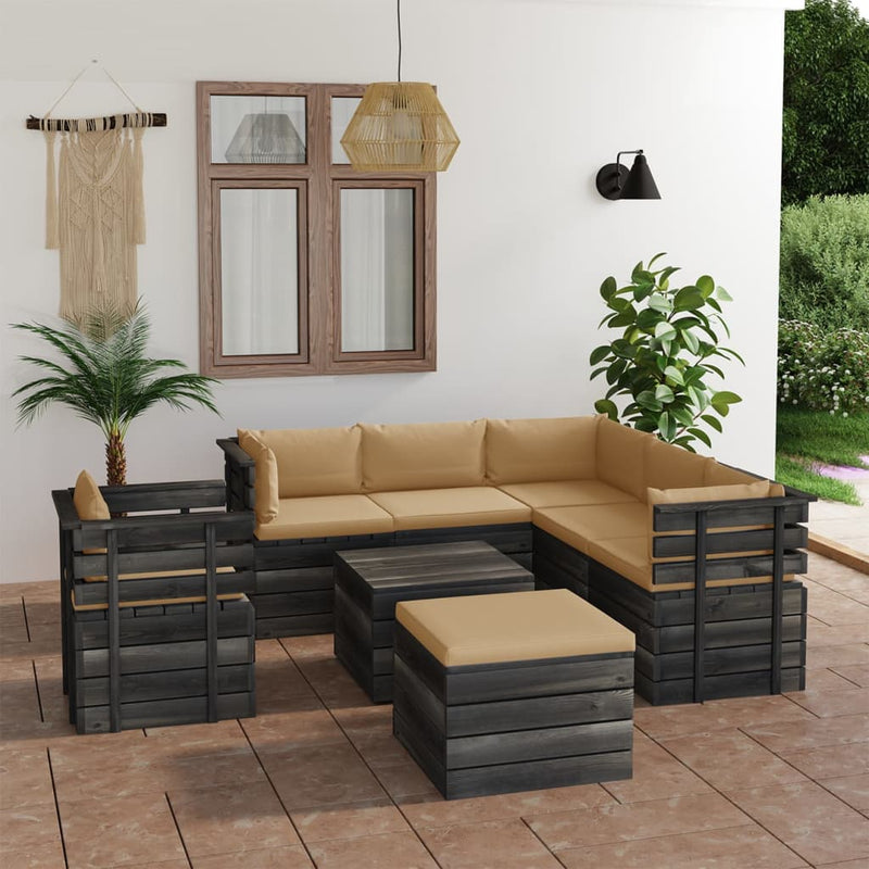 8-delige Loungeset met kussens pallet massief grenenhout