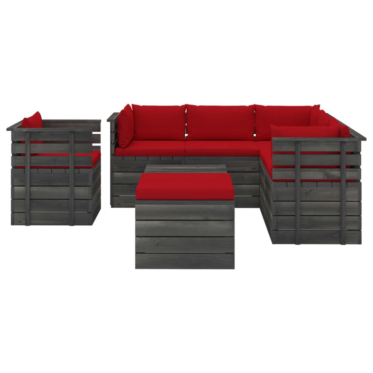 8-delige Loungeset met kussens pallet massief grenenhout
