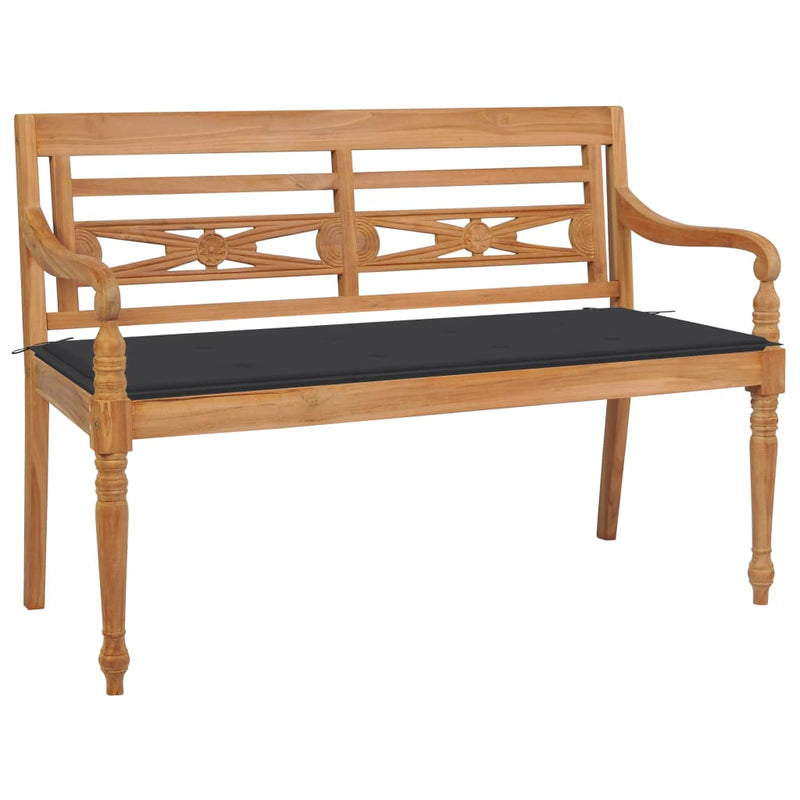 Bank Batavia met antracietkleurig kussen 120 cm teakhout