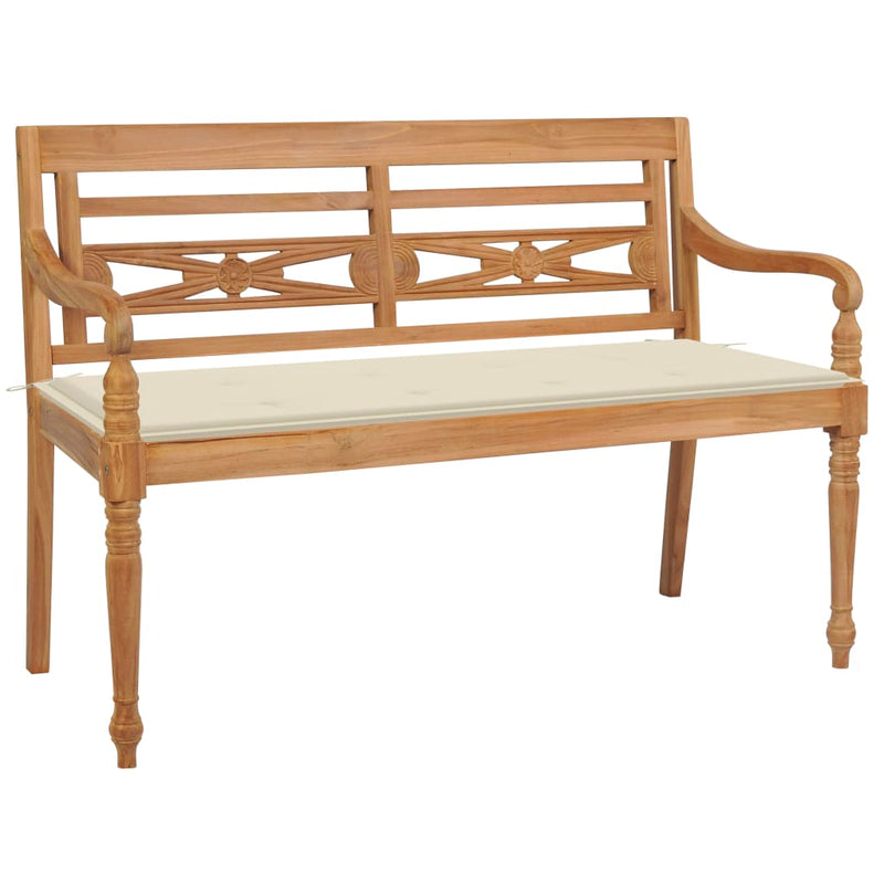 Bank Batavia met crèmekleurig kussen 120 cm massief teakhout