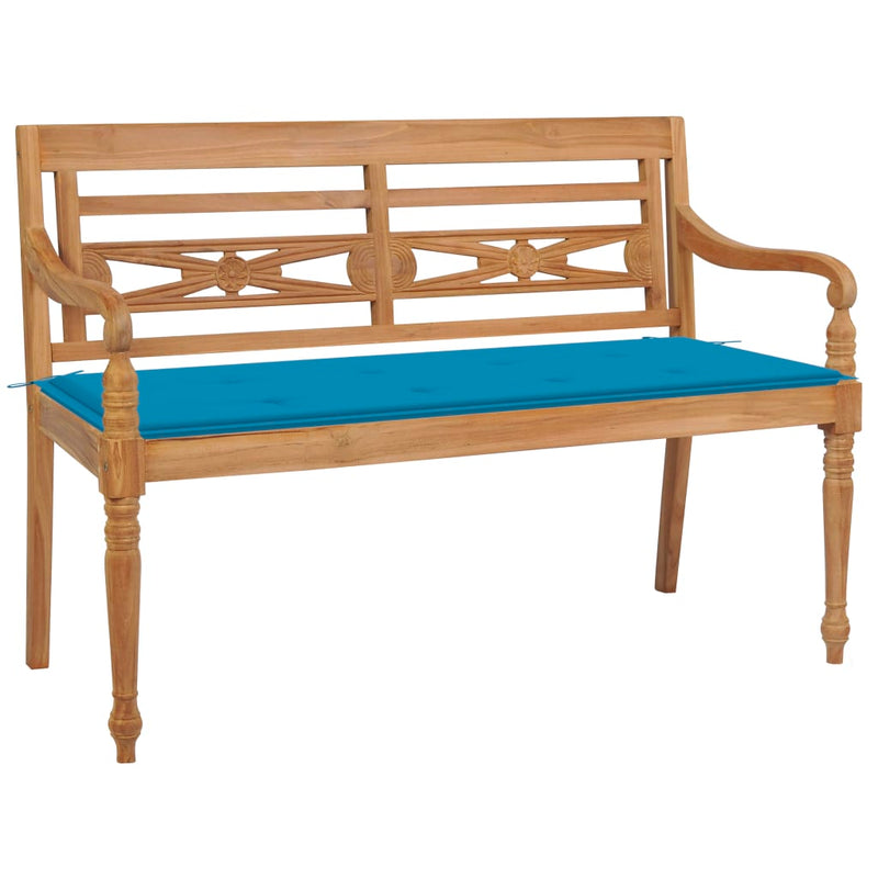 Bank Batavia met blauw kussen 120 cm massief teakhout