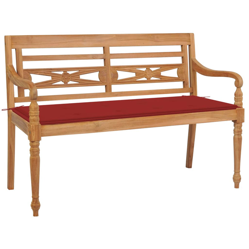 Bank Batavia met rood kussen 120 cm massief teakhout