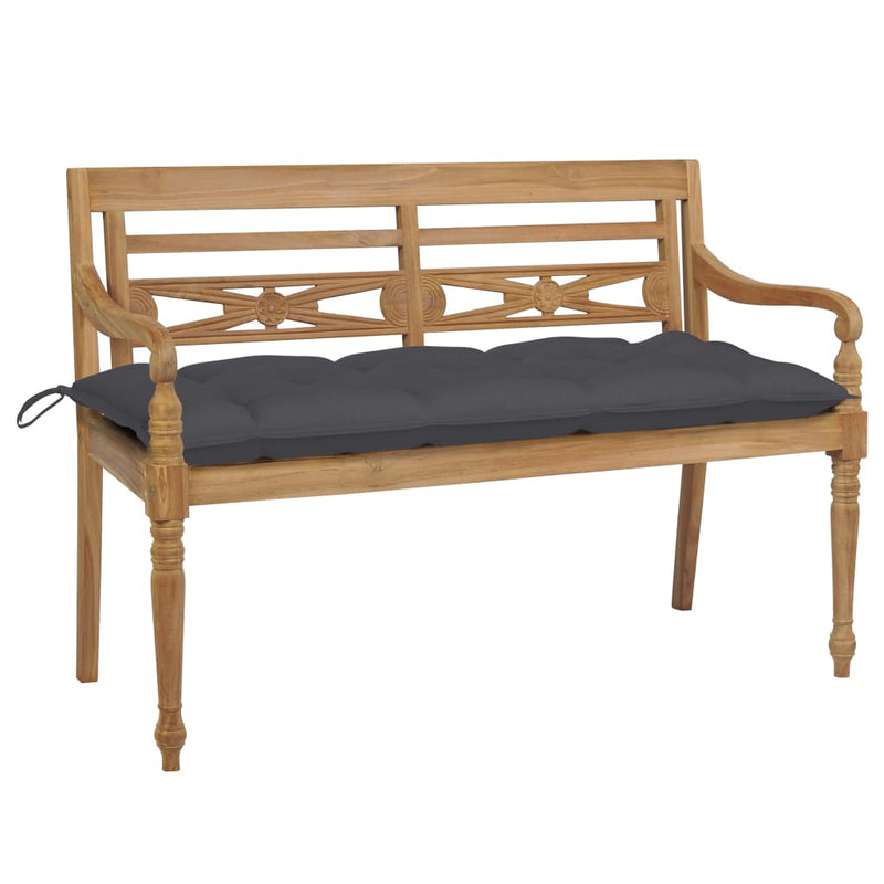 Bank Batavia met antracietkleurig kussen 120 cm teakhout