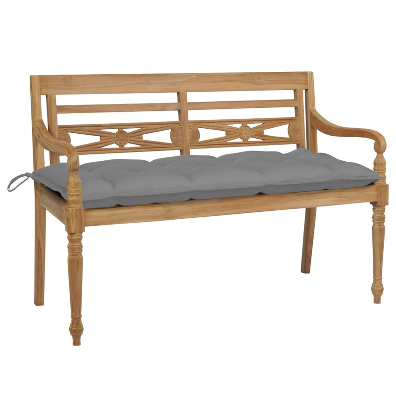 Bank Batavia met grijs kussen 120 cm massief teakhout