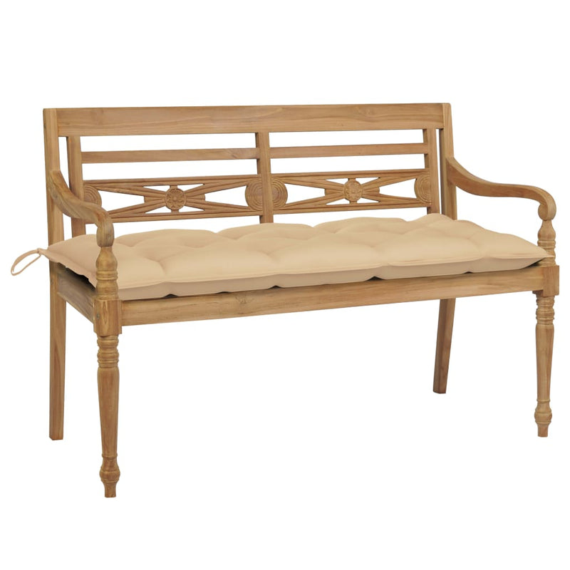 Bank Batavia met beige kussen 120 cm massief teakhout